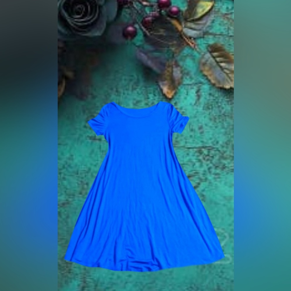 Girls' Bright Blue Short Sleeve Swing Dress